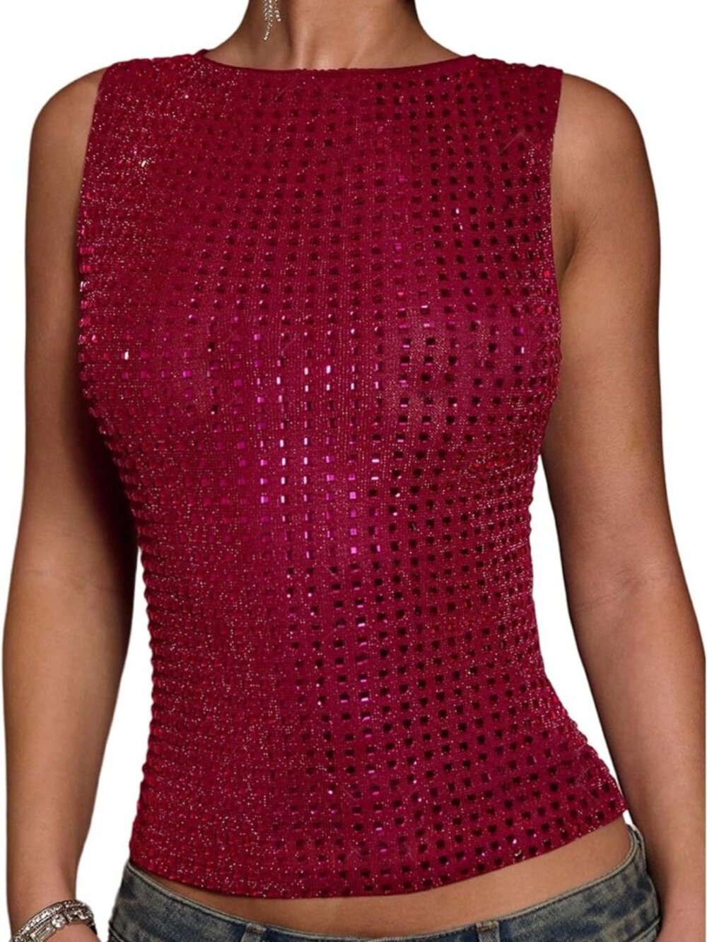 Sparkly Rhinestone Y2K Tank Top for Women - Trendy, Glamorous Party Wear